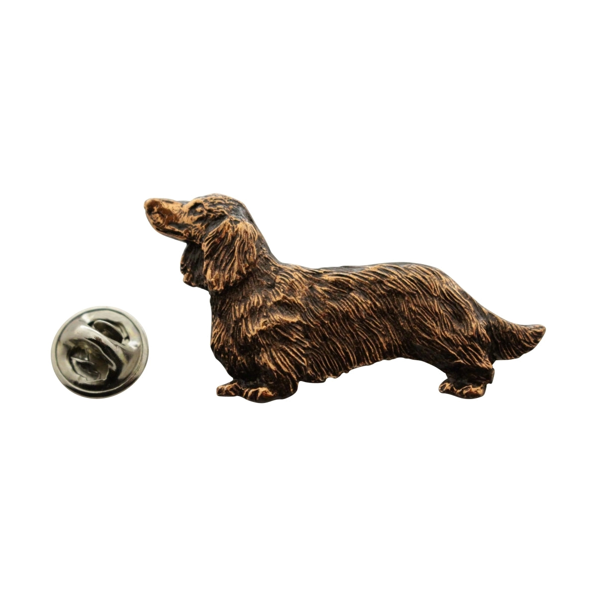 Long Haired Dachshund Pin ~ Antiqued Copper ~ Lapel Pin ~ Sarah's Treats & Treasures